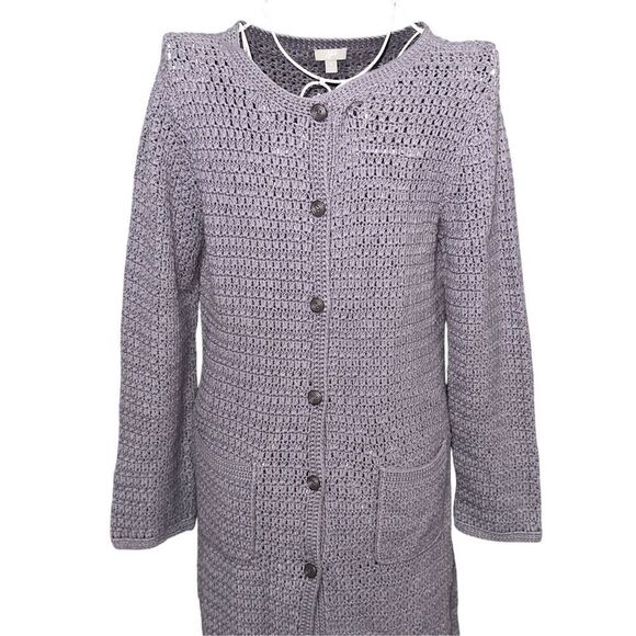 Great Condition WOMEN J Jill Sweater blue Cardigan Button Up Cable Knit blue Lon - Picture 9 of 13